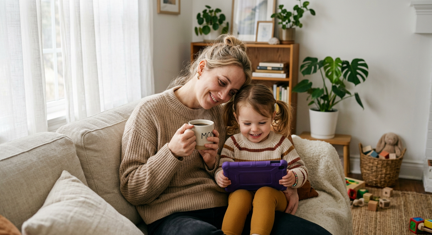 Familie nutzt Tablet zusammen