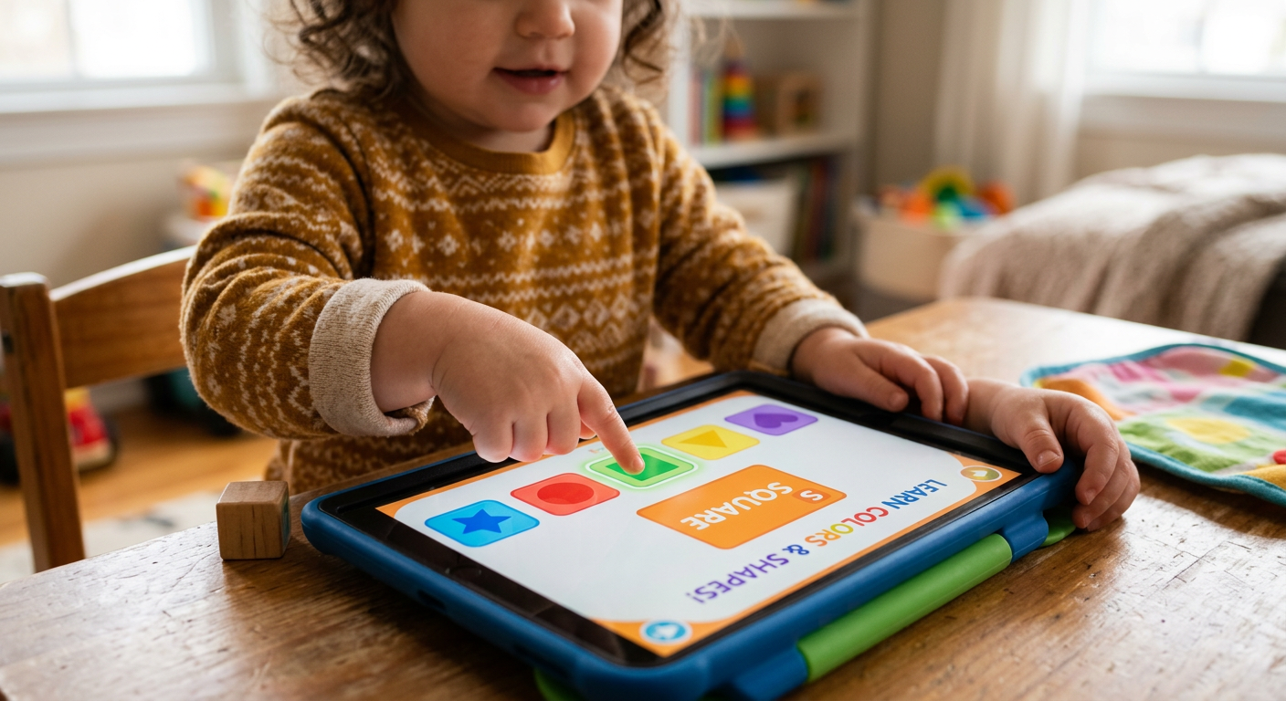 Kind beim Lernen mit Tablet-App