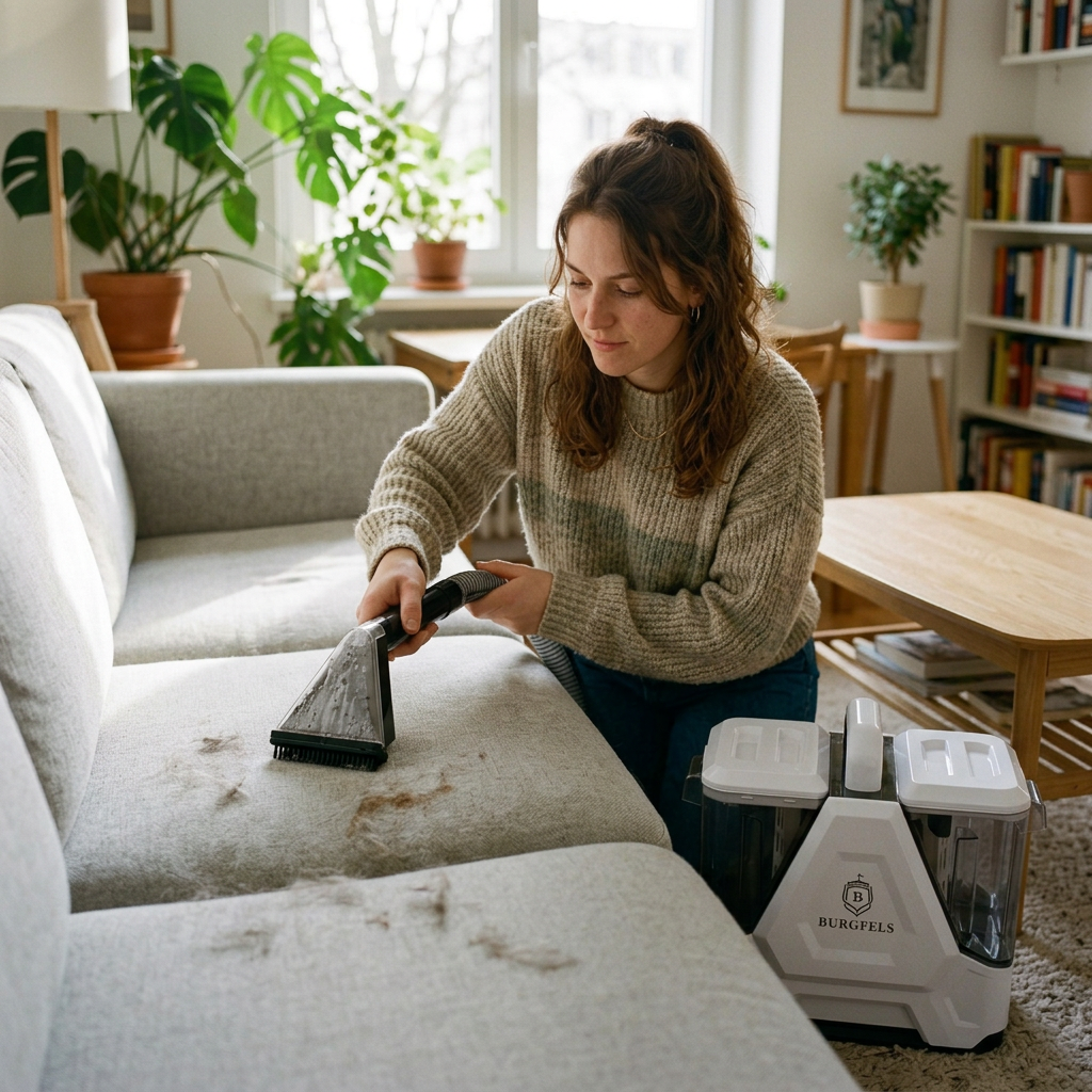 Burgfels PRO14WS Tierhaarbürste am Sofa